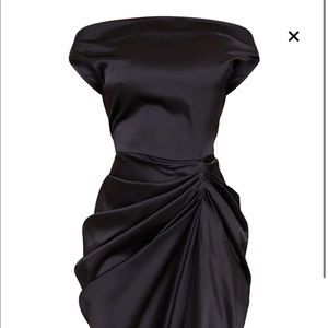 Pretty Little Thing Black Satin Off The Shoulder Dress